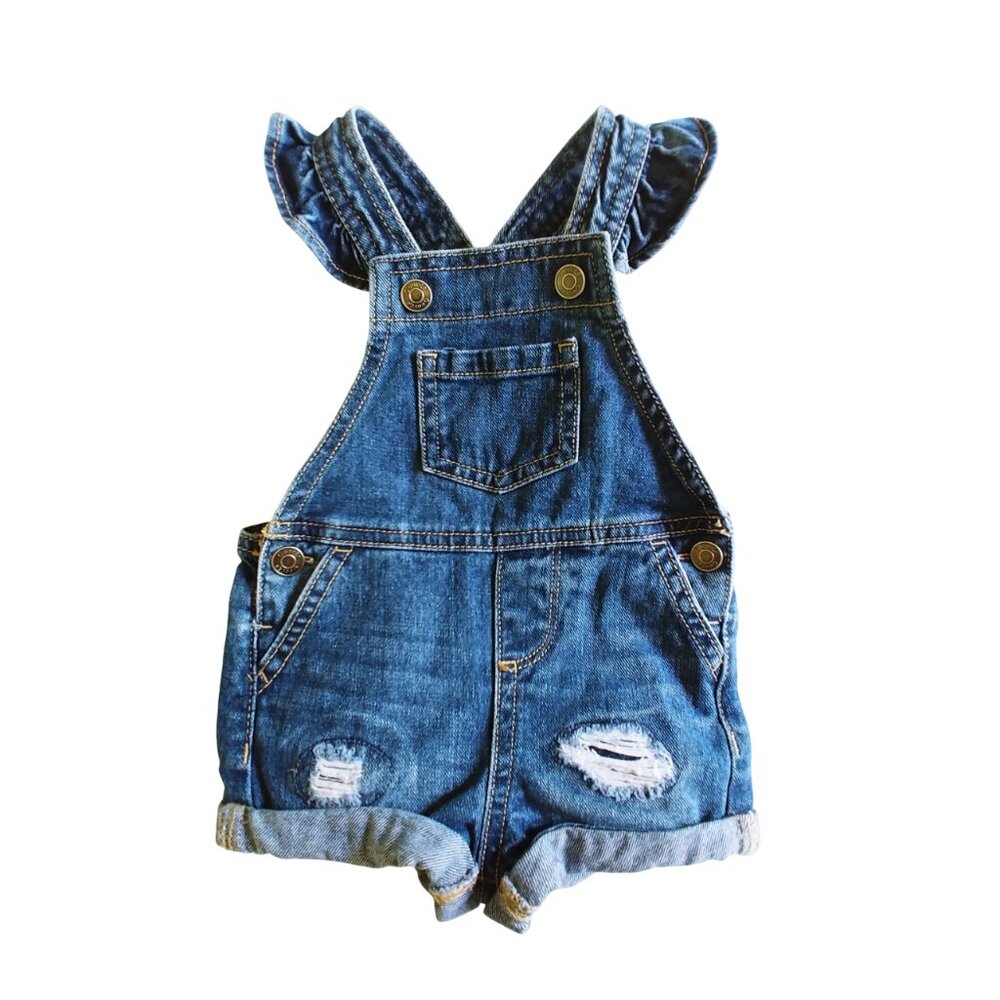 George Distressed Ruffle Denim Shortalls 3-6 Months - Picture 10 of 10